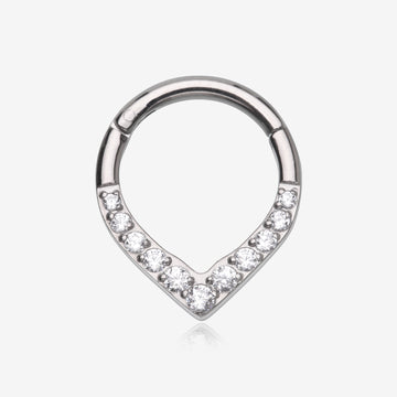Implant Grade Titanium Sparkle Chevron Teardrop Clicker Hoop Ring-Clear Gem